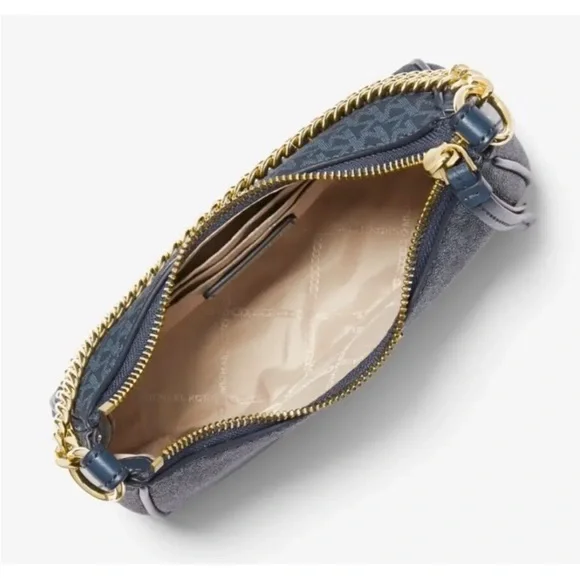 New Michael Kors Jet Set Charm Small Logo Pochette Admiral / Pale Blue / Gold - Picture 2 of 3